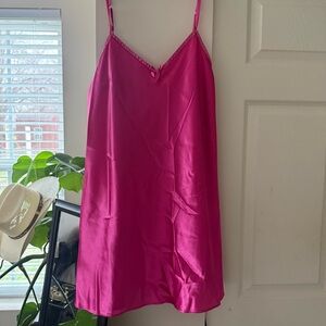 Pink Satin Nightgown w/ Polka Dot Trim